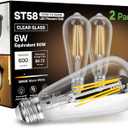 Dusk to Dawn Light Bulbs, 6W Equivalent 60W, Soft White 3000K, E26 Base, Light Sensing, ST58 Vintage Style, 600LM, Outdoor Edison Bulbs, Automatic Light Bulbs for Porch Patio Garage, 2 Pack