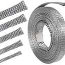 Tinned Copper Braid Metal Cable Shielding Sleeve Ground Straps Interference Wire Sheathing Flat Mesh (5/16 in Wide(0.20 in Dia)-28ft)