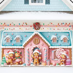 6 x 13 ft Christmas Garage Door Banner Decoration Magnetic Garage Door Covers Large Christmas Backdrop Decorations for Indoor Outdoor Xmas Party(Macaron Gingerbread Men)
