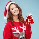 2 x Christmas Knit Drawstring Gift Bag Xmas Red and White Santa Sack with Alphabet Letter Design Reusable Wrapping Bag for Xmas Candy Goodie Party Favor 6.5 x 5.1 Inch Letter C