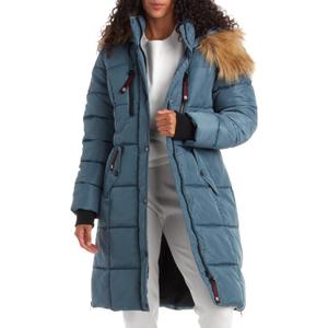 CANADA WEATHER GEAR Women's Winter Jacket - Heavyweight Long Length Bubble Puffer Parka (S-3X), Size X-Large, Teal Ocean/ Natural