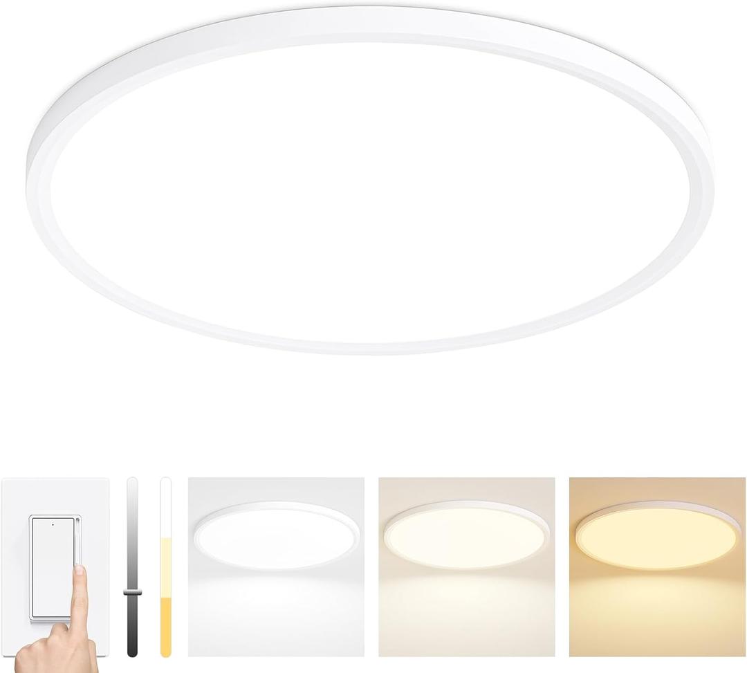 20 Inch LED Flush Mount Ceiling Light Fixture, Dimmable Ultra Thin Round Ceiling Light, 40W 4000 Lumens, 3 Color Temperatures 3000K 4000K 6000K, White, for Kitchen Dining Room Bedroom Office