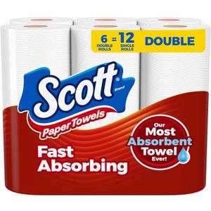 Scott Paper Towels, Choose-A-Sheet, 6 Double Rolls = 12 Regular Rolls (100 Sheets Per Roll) (White)