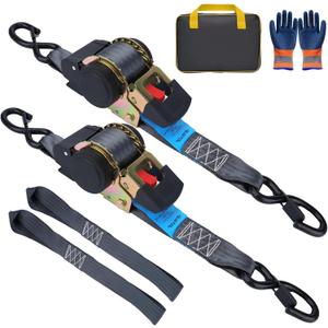 Rugtol Retractable Ratchet Straps, 2 inch x 13 Feet Heavy Duty Auto Self Retracting Ratchet Strap 3306 lb Break Strength, Tie Down Quick Easy Retract Strap for Truck Motorcycle Cargo Trailer, 2 Pack