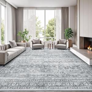 Lofus 9x12 Area Rug for Living Room,Grey Washable Large Rugs with Non-Slip Backing,Soft Neutral Carpets for Bedroom Dining Room Home Office Indoor Nursery
