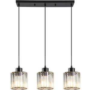 3 Light Pendant Lighting for Kitchen Island, Black Hanging Light Fixture for Ceiling, Farmhouse Dining Room Lights for Bedroom, Hallway, Modern Glass Chandelier, E26 Base, Bulbs Not Included