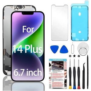 for iPhone 14 Plus Screen Replacement 6.7 inch (Model A2886, A2632, A2885, A2888, A2887), 3D Touch LCD Display Digitizer Assembly with Repair Tools