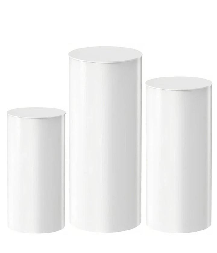 White Plastic Cylinder Pillar Stands for Party 3 Pieces of Square Cylinder Pedestal Display, Size : 35" * 16" , 29" * 14", 23,5 " * 12,5 " 