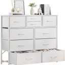 LUMTOK 10-Drawer Dresser, Fabric Storage Dressers Drawers for Bedroom, Hallway, Nursery, Closets, Steel Frame, Wood Top, Easy Pull Handle (White), 11.8"D x 39.4"W x 39"H