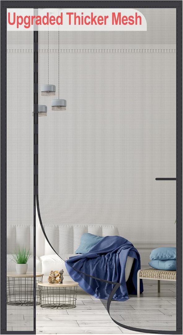Okayavo Upgraded Magnetic Screen Door, Thicker 255g/ Fiberglass Mesh, Reversible Left Right Side Opening, Fit Door Size 36 x 82 Inch, Retractable Door Screen with Magnetic Closure, Black