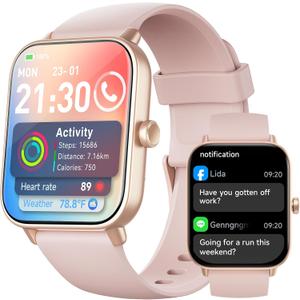 Smart Watches for Women,1.85" HD Display Compatible iPhone/Android (Answer/Make Calls),110+ Sport Modes Fitness Tracker with Heart Rate/Sleep/Sp02 Monitor,200+watch Face IP68 Waterproof (Pink, 1.85)