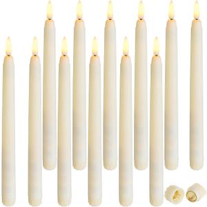 Baquler 12 Pcs Flameless Ivory Taper Candles Bulk Flickering LED Candles Taper Warm White Light LED Candlesticks for Christmas Wedding Home Decoration No Remote Control, 9.6 Inch