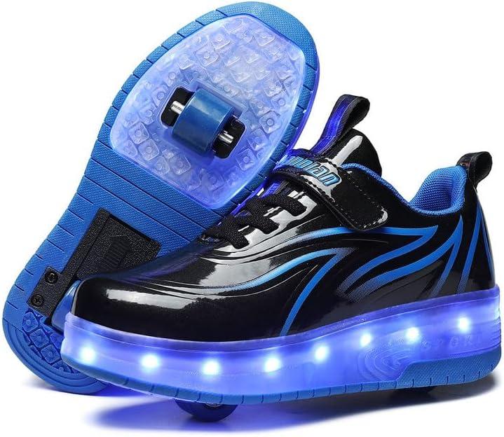 BFOEL Rechargeable Roller Shoes for Boys Girls Age 6-14 with LED Light-Up Kids Sneakers for Outdoor Play, Birthday (Black-blue)