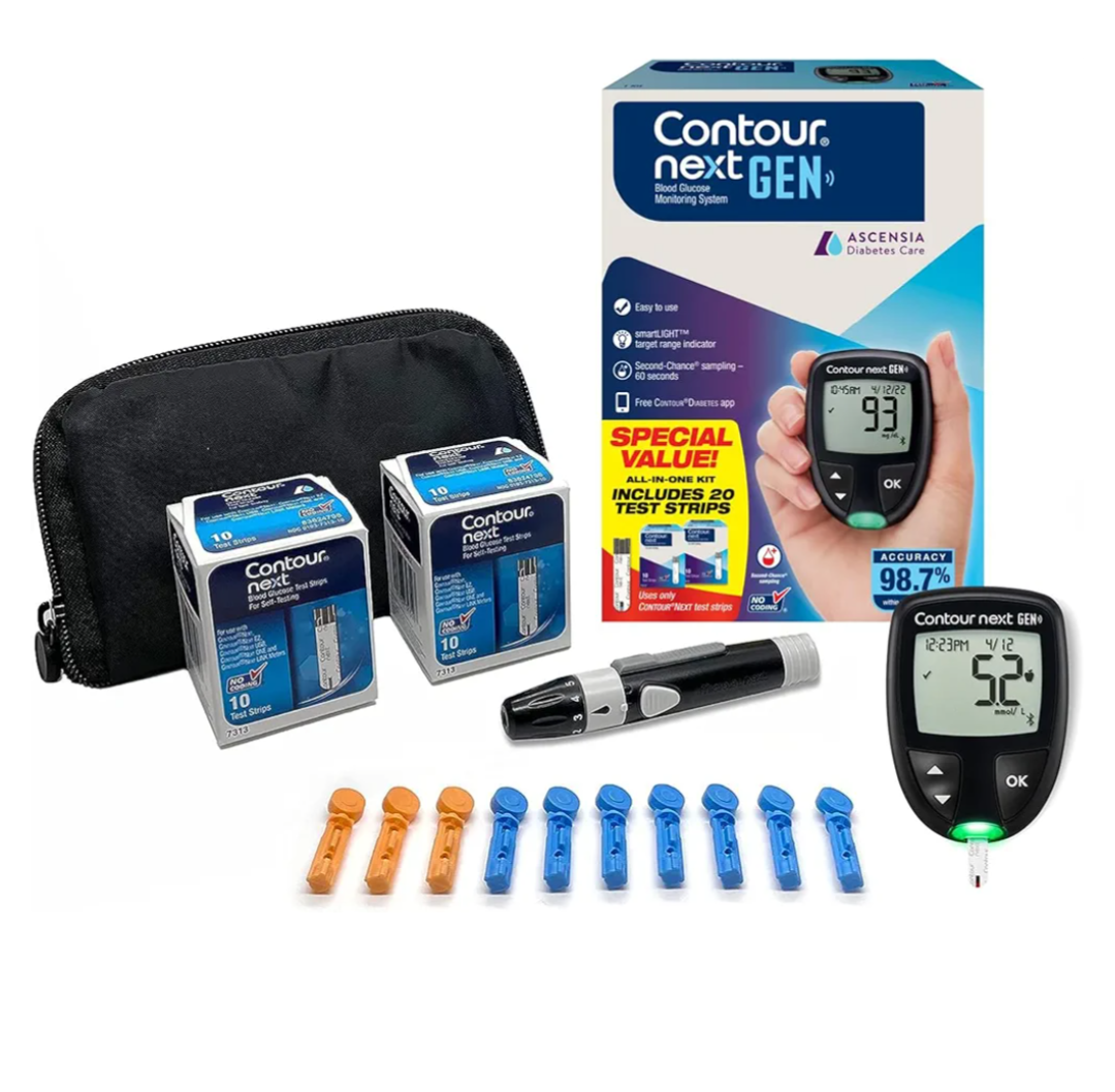 Ascensia CONTOUR NEXT GEN Blood Glucose Monitor All-In-One Kit with 20 Test Strips, Accurate Blood Sugar Monitor, Easy-to-Use Glucose Meter, Portable and Reliable Diabetes Testing Kit