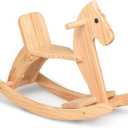Rocking Horse Wooden Ride On Toy for Kids Classic Design Rocking Horse with Pedal and Safe Backrest Fine Workmanship(Classic, Natural)