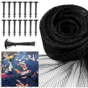 Pond Netting Cover for Leaves, 15 x 20 Koi Pond Net Cover, Durable & Sturdy Pond Netting for Koi Ponds, Protect Koi Fish Against Herons, Raccoons, Cats & Predators, 14pcs Stakes Included