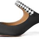 XINIUNIU Heeled Mules for Women Rhinestone Heels Pointed Toe Slip On 2.5 Inch Kitten Stiletto Closed Toe Sandals Dress Wedding Pump Shoes, Size 7,5