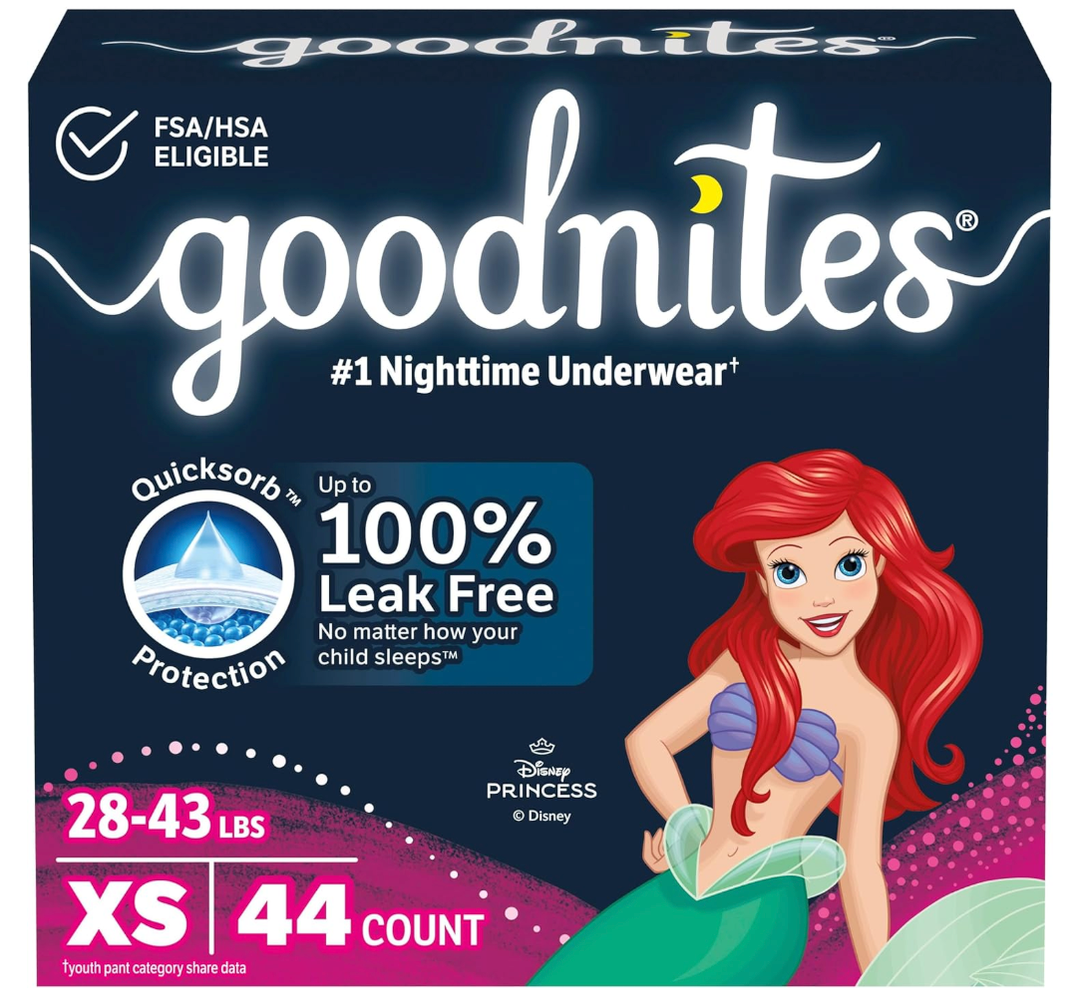 Goodnites Girls' Nighttime Bedwetting Underwear, Size Extra Small (28-43 lbs), Pack of 22