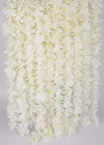 LUSHIDI 32.8Ft Artificial Silk Wisteria Vine Hanging Flowers Garland Home Outdoor Wedding Arch Garden Wall Decor, Pack of 6 (Off White)