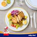 JOLLY CHEF 100 Pieces Gold Plastic Plates, 10 Inch Elegant Disposable Dinner White with Gold Rim, Disposable Plastic Plates for Christmas, Birthdays and Weddings