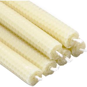 6 Count Beeswax Taper Candles Hand Rolled - Smokeless Dripless -Natural Scent - 8 Inch in Off White