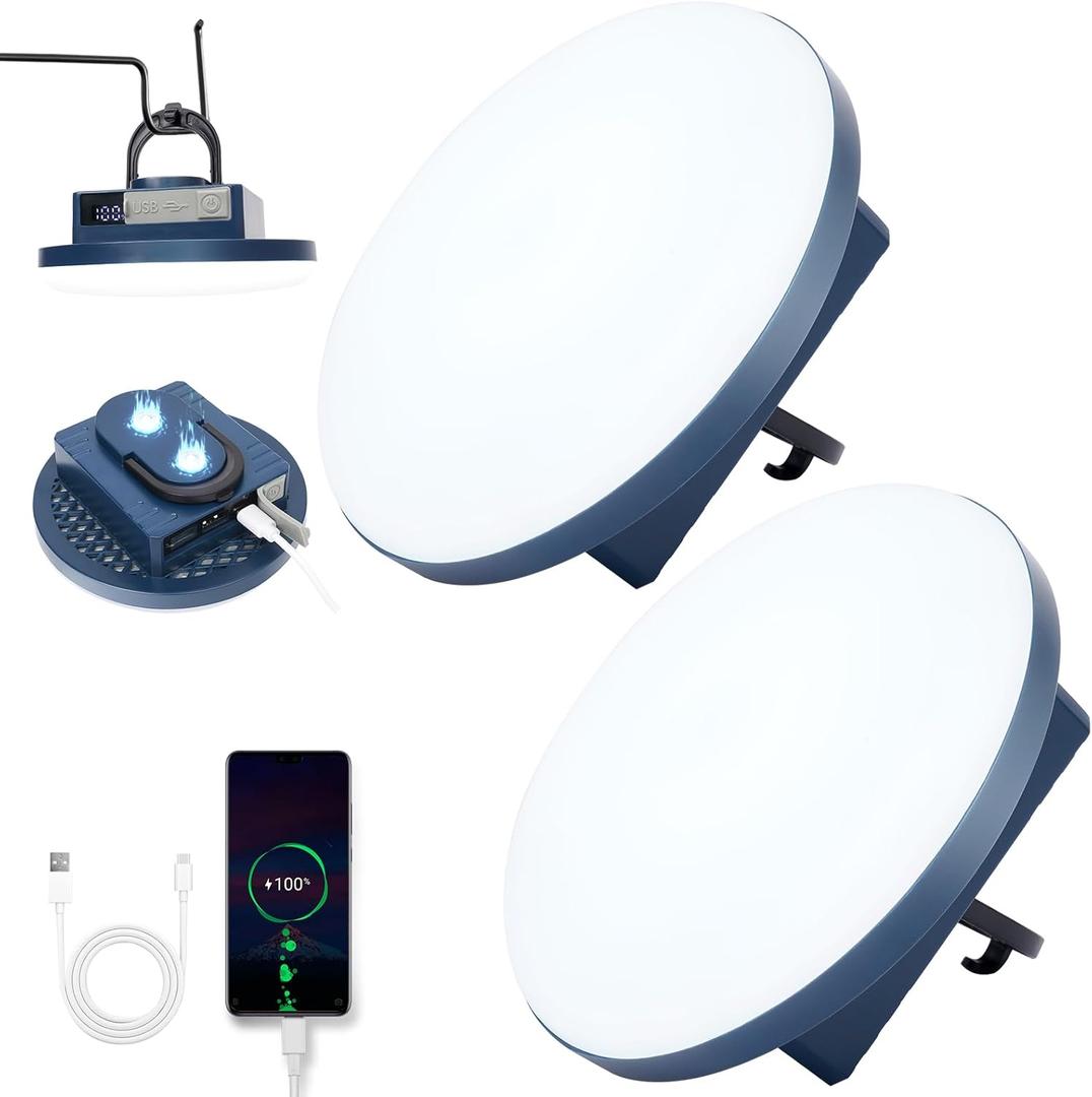 12000mAh 5000LM Camping Lights 2Pack, 42W Tent Light Rechargeable, Flashlight Portable, LED Camping Lantern, Canopy Lights Outdoor, Lanterns for Power Outages, Waterproof Emergency Gear for Hurricane