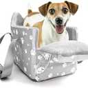 Cullaby Center Console Dog Car Booster Seat for Small Dogs 0-15 lbs - Grey Pet Travel Carrier Safety Leash, Detachable Seat Belt & Storage Pockets