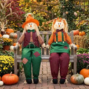 2 Pack 60" Large Scarecrow Thanksgiving Fall Sitting Scarecrow, Lovely