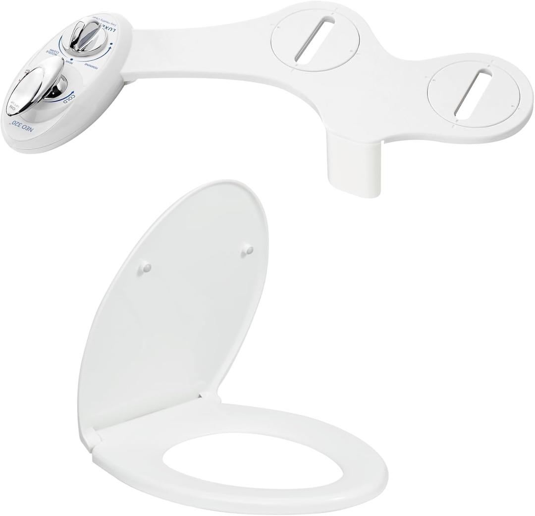LUXE Bidet NEO 320 White and Elongated Toilet Seat Bundle