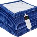 Qieryun Heated Blanket Electric Throw, Soft Flannel Heating Blanket with 8 Hours Auto Off 10 Fast Heating Levels Machine Washable Sherpa Heated Blanket with Overheating Protection (Throw (50" x 60"), Blue)