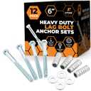 Concrete Anchors Set with 6" Lag Bolt, Lag Shield and Washer - 12 Sets per Pack - 1/2" Bolt Lag Screws 6-Inch for Parking Curb Stop - Galvanized Steel Lag Bolts