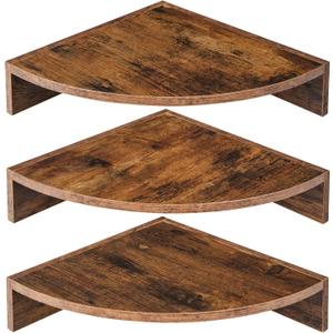 Corner Shelves 3-Pack for Bathroom & Kitchen, Space-Saving Floating Corner Wall Shelf with Easy Installation- Brown (Set of 3)