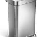 simplehuman 45 Liter / 12 Gallon Rectangular Hands-Free Kitchen Step Trash Can with Soft-Close Lid, Brushed Stainless Steel
