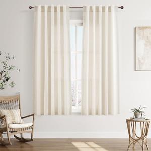 Joywell Natural Back Tab Linen Curtains 63 Inches Long 2 Panels for Living Room Bedroom Neutral Boho Farmhouse Rustic Light Filtering Semi Sheer Curtains Window Treatment 40x63