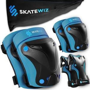 SKATEWIZ Skate Pads - Knee and Elbow Pads & Wrist Guards for Roller Skating [6pc] Skating Protective Gear Adult and Kids - Roller Skate Pads, Large