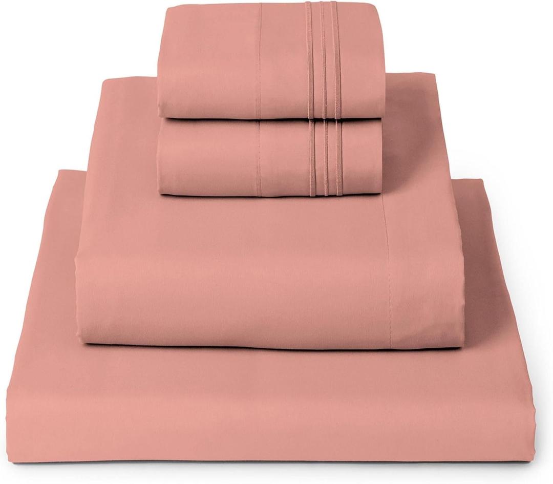 Mellanni King Sheets Set - 4 PC Iconic Collection Bedding - Hotel Luxury, Extra Soft, Cooling Bed Sheets - Wrinkle, Fade, Stain Resistant (King, Coral)
