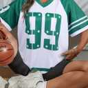 Jersey Shirts for Women Oversized Number Graphic Jersey Shirt Y2k Streetwear V Neck Short Sleeve Tee Tops (XL)