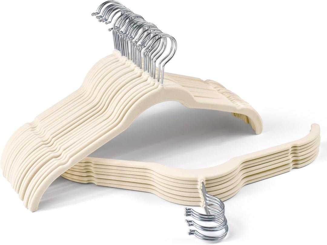 Sishynio Premium Velvet Shirt Hangers 30 Pack, Non-Slip 360° Swivel Hook Slim Flocked Coat Hanger, Space Saving Felt Hanger for for Tank Top, Blouses, Strappy Dresses