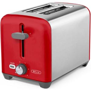 BELLA 2 Slice Toaster, Quick & Even Results Every Time, Wide Slots Fit Any Size Bread Like Bagels or Texas Toast, Drop-Down Crumb Tray for Easy Clean Up, Stainless Steel and Red