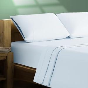 TEXAS LINEN CO. 100% Organic Cotton Percale Sheets King Size - Cotton Percale Sheets King, 4 Piece King Percale Sheet Set, Crisp, Cooling Sheets, 16" Deep Pocket Hotel Sheets King Size - Light Blue