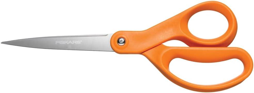 Fiskars 8-Inch Multi-Purpose Scissors  Orange Durable Stainless Steel Blades for Crafting, Office, and Home Use, Ergonomic Design