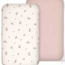 Muslin Bedside Bassinet Sheets 2 Pack, 33x20 Fitted Ultra Soft & Breathable Bedside Sleeper Sheets, Ideal for Baby Girl and Boy, Perfect for Newborns (Vintage Blossom & Pink)