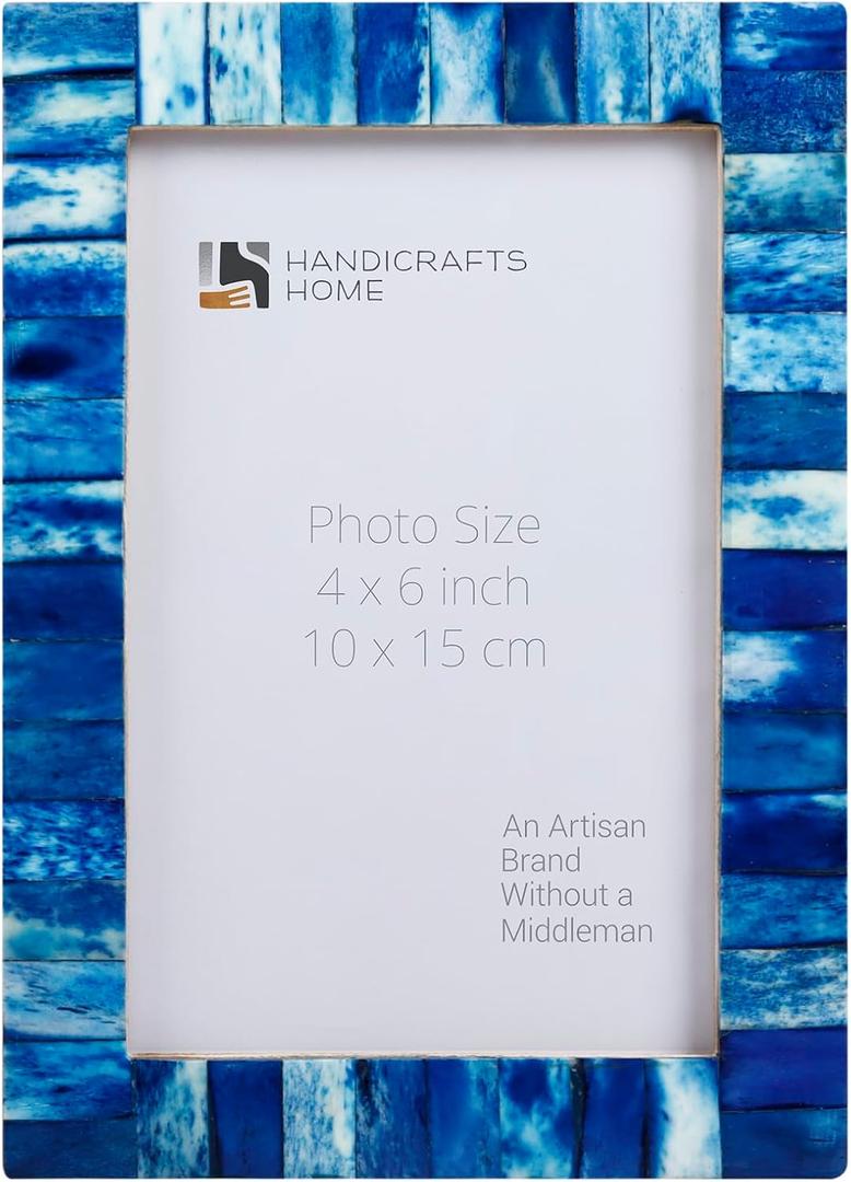 Handicrafts Home 4x6 Navy Blue Picture Frame  Handmade Photo Frame for Home Decor, Coastal Wall Decor, Modern Decor, Christmas & Winter Decor, Rustic Bone Inlay Frames Farmhouse Shelf & Living Room