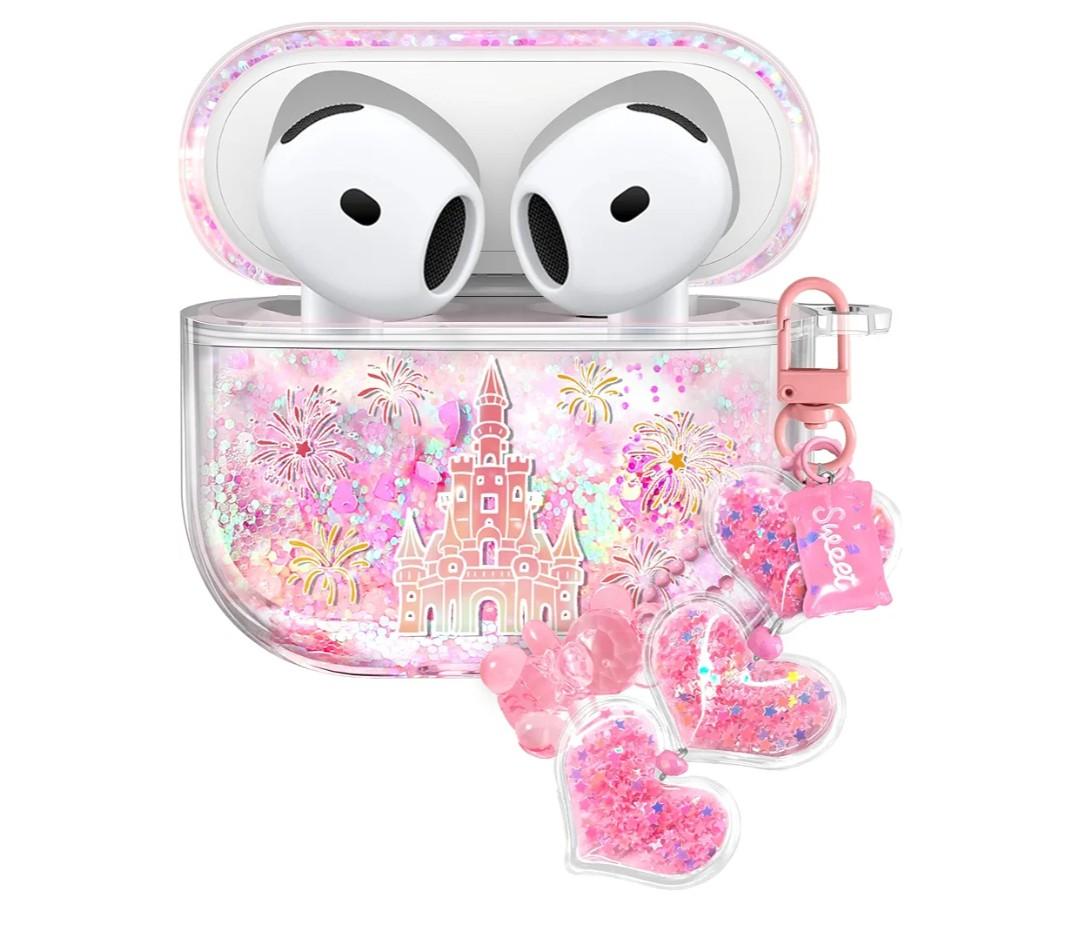 Coralogo for Apple for Airpods 4 Case - Women Girls Cute Girly Kawaii 4th Generation for Airpods Cases Cover Glitter Liquid Sparkle Castle Hard Shell Keychain Funda Estuche Forro para Airpod 4 Gen