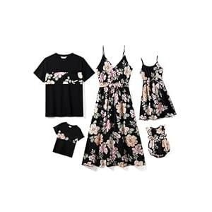 PATPAT Matching Family Outfits Mother Daughter Matching Dresses Casual Floral Print Spaghetti Strap Mommy and Me Beach Dresses Allover Black Floral Print Hawaiian Outfit for Toddler Girl 4t 5t