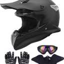 OUMURS Adult Dirt Bike Helmet with Goggles Gloves & Mask Adjustable Sun Visor Motorcycle Adult ATV Helmet Off-Road Motocross Downhill Moped MX BMX for Unisex-Adult-Matte Black-188, L