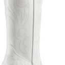 DREAM PAIRS Women's Cowboy Boots Mid Calf Cowgirl Boots Square Toe Chunky Heel Embroidery Stitched Western Boots, White (US 8.5)