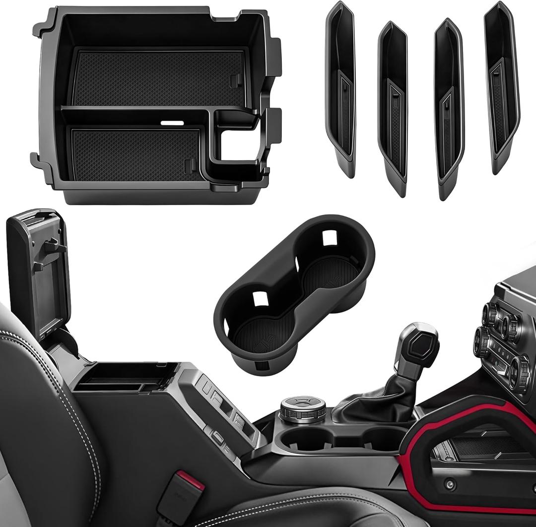 6PCS Center Console Organizer for Ford Bronco 2025 2026 4-Door Automatic Transmission Door Handle Storage Cup Holder for Ford Bronco Accessories 2025 2026(NOT for 2-Door& Manual &Sports)