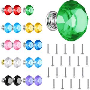 20 Pack Drawer Knobs Multicolored Included 10 Color, 30mm Colorful Crystal Glass Cabinet Dresser Pulls Diamond Shape Cupboard Wardrobe Knob with Screw for Kitchen Bathroom Office Plant DIY, Multicolor Classic 20Pack
