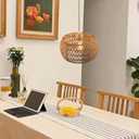 Rattan Pendant Light Fixture Ceiling Bohemian Chandelier Flush Mount Hanging Light 12.99-inch Small Woven Lamp Shade Wooden Base Basket for Kitchen Island Hallway Bedroom Dinning Table